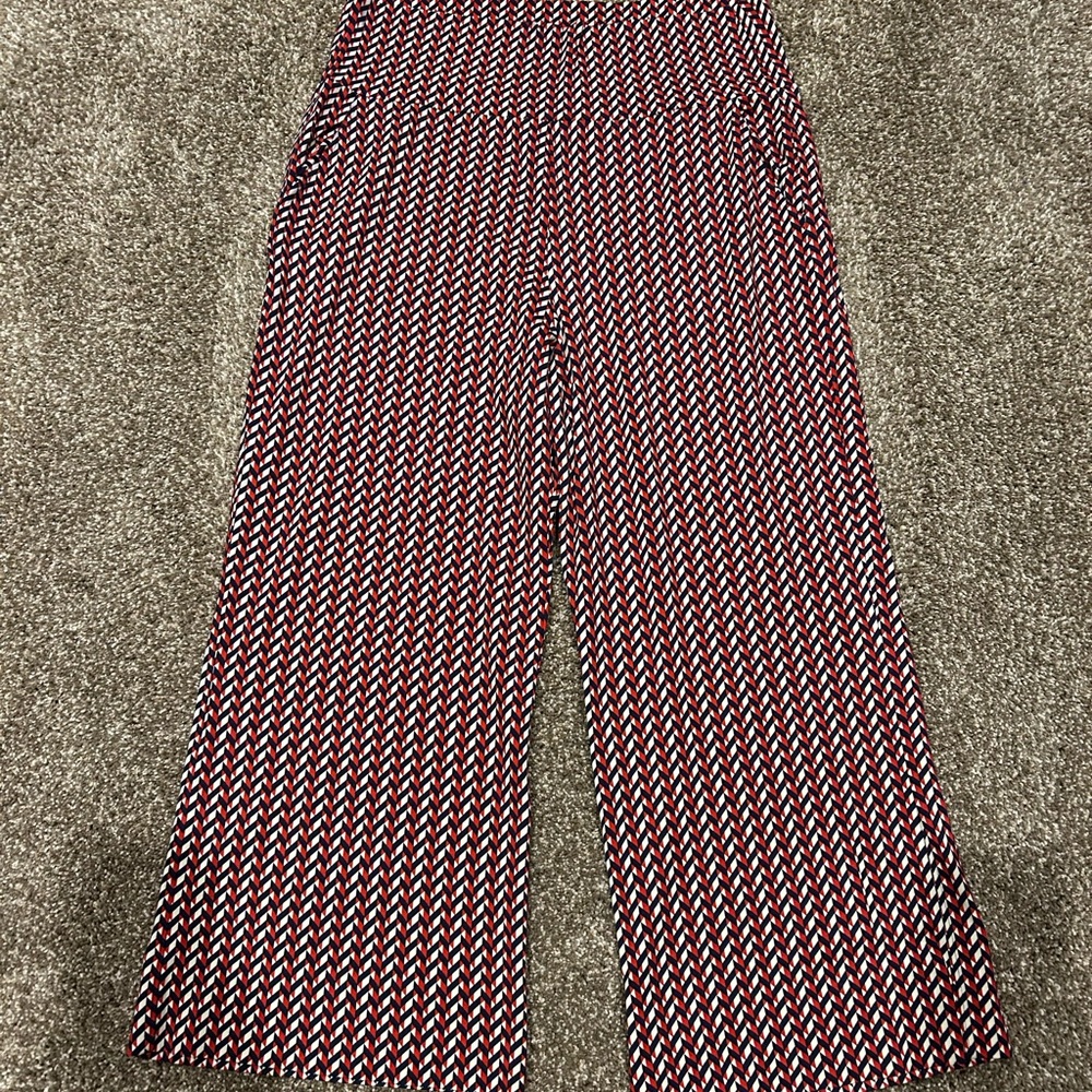 CAbi Wide-Leg Pants in Red, Black & White Chevron